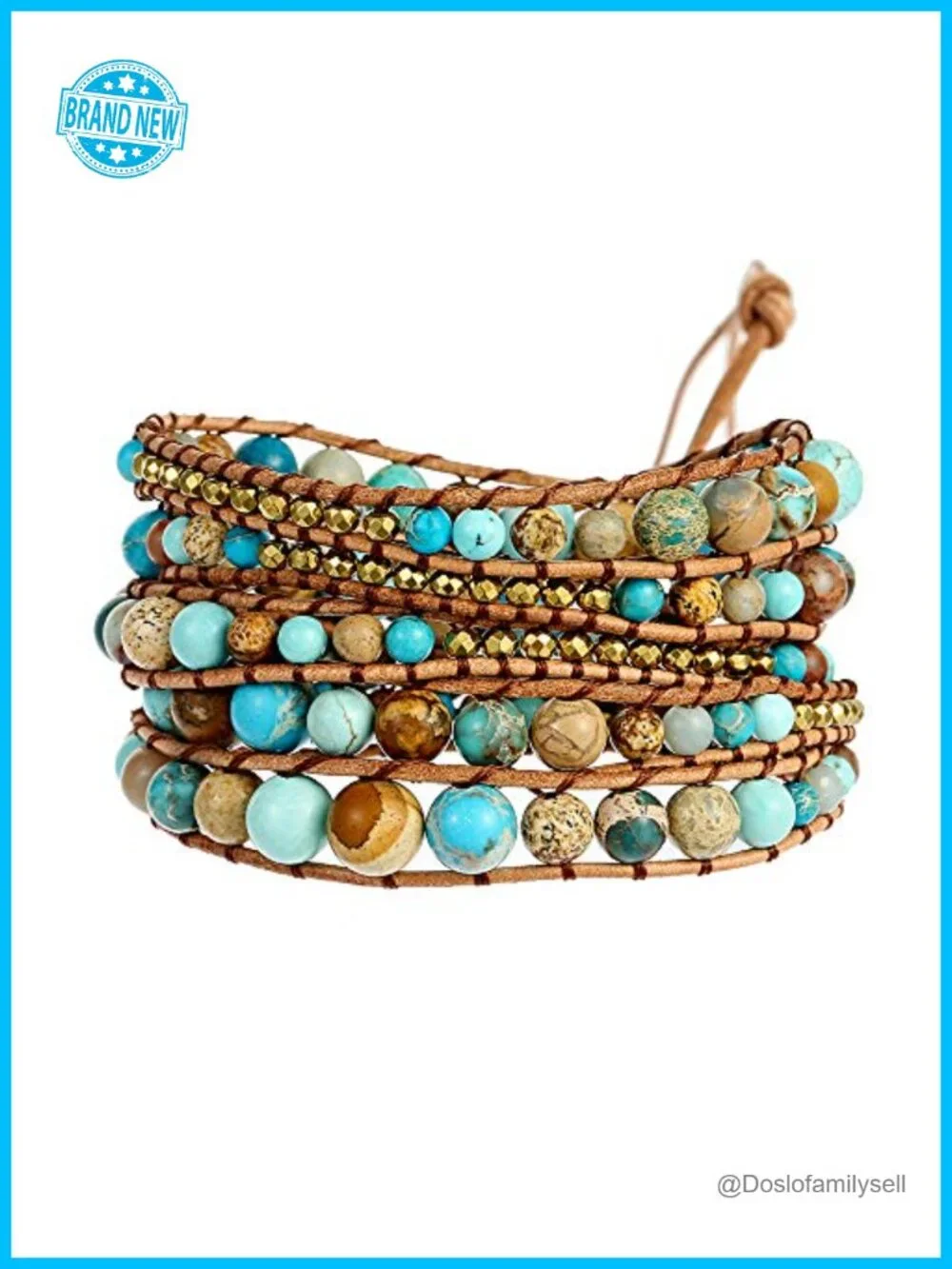 Handmade Natural Stone Leather Bead Wrap Bracelets - 36in Adjustable